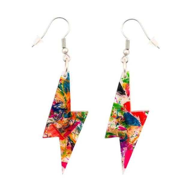 Lightning Bolt Recycled Skateboard & Resin Earrings