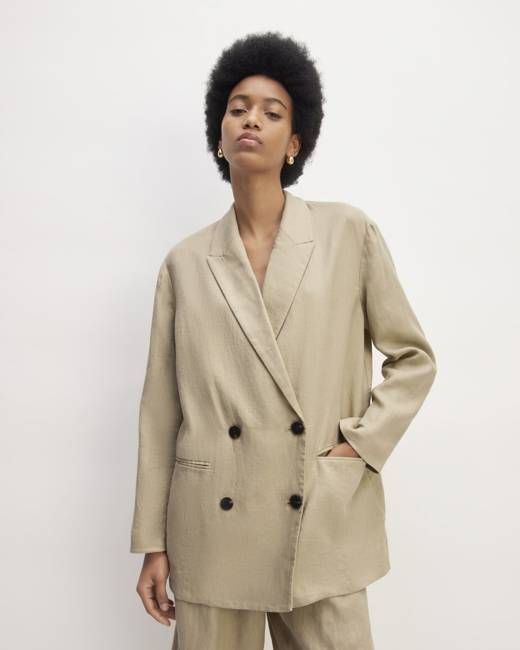The Linen Double Breasted Blazer | Trench Coat Khaki