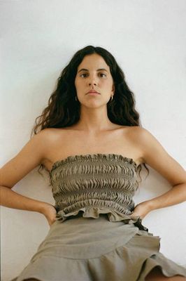 The Milou Smocked Tube Top in taupe