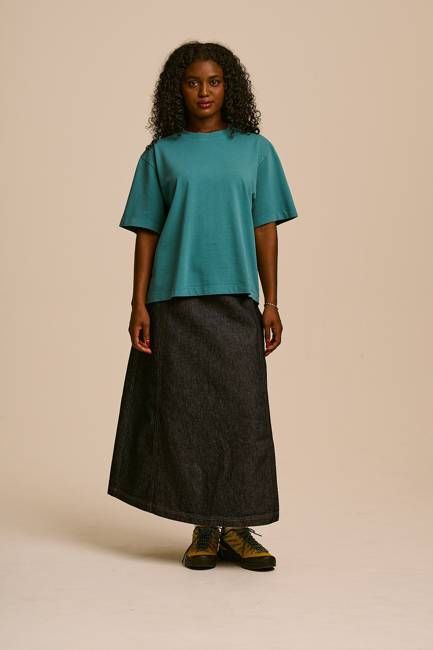 Lucy & Yak Noa - Cotton Boxy T-Shirt in Washed Dragonfly Blue