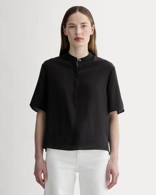The Popover Top in Washable Silk | Black