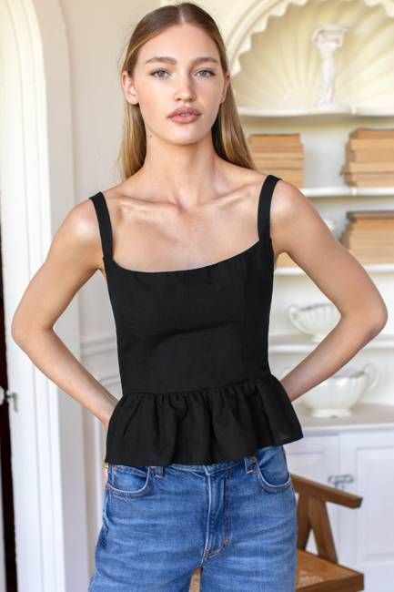 Jour Peplum Top - Black