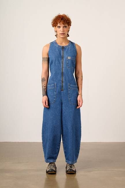 Nari - Light Weight Denim Sleeveless Jumpsuit in Mid Wash