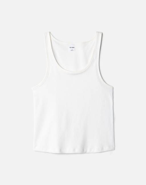 Scoop Neck Terry Tank - White