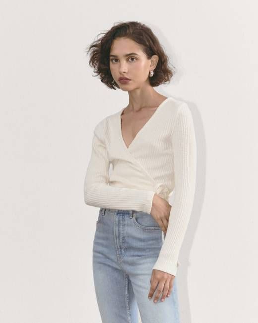 The Cozy Rib Wrap Top | Bone