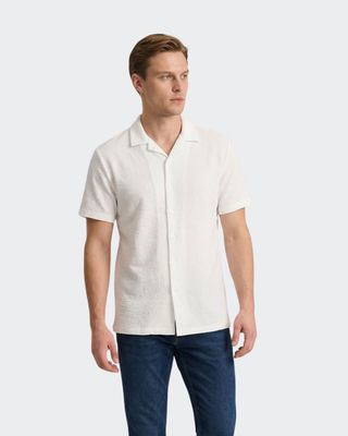 White Waffle Knit Camp Shirt for Men