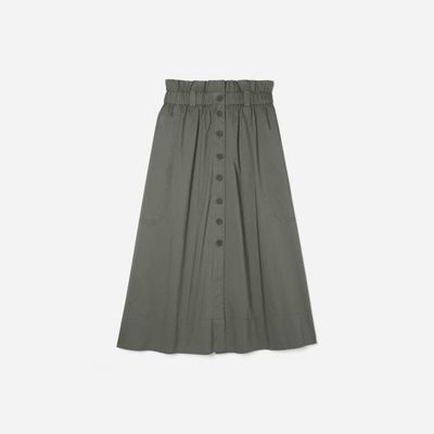 The Easy Button-Front Skirt | Pewter Green