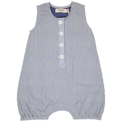Baby All-In-One (Seersucker Fine Stripe) - Indigo