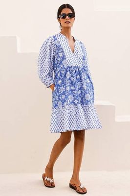 Marina Mixkleid aus Biobaumwolle mit Aufdruck | Kobalt/Weiß