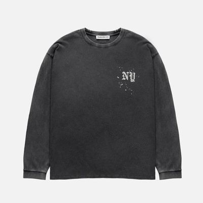 NY Paint Splatter Washed Grey Long Sleeve Top