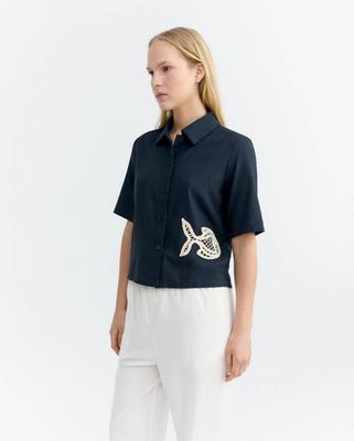 Blouse patched hand embroidered fish Ane
