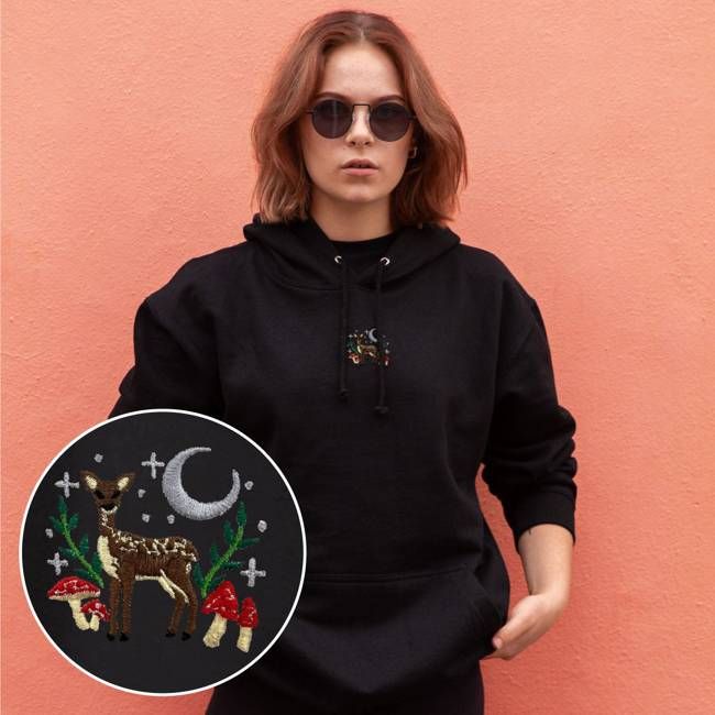 Woodland Scene Embroidered Hoodie (Unisex)