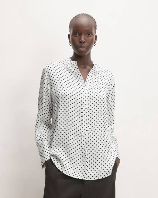 The Hammered Satin Popover Shirt | Bone / Black Polka Dot