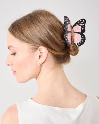 Pink - Hand Painted Monarch Butterfly Claw Hair Clip - Solar Eclipse