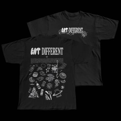 Eat Different - White on Black T-Shirt