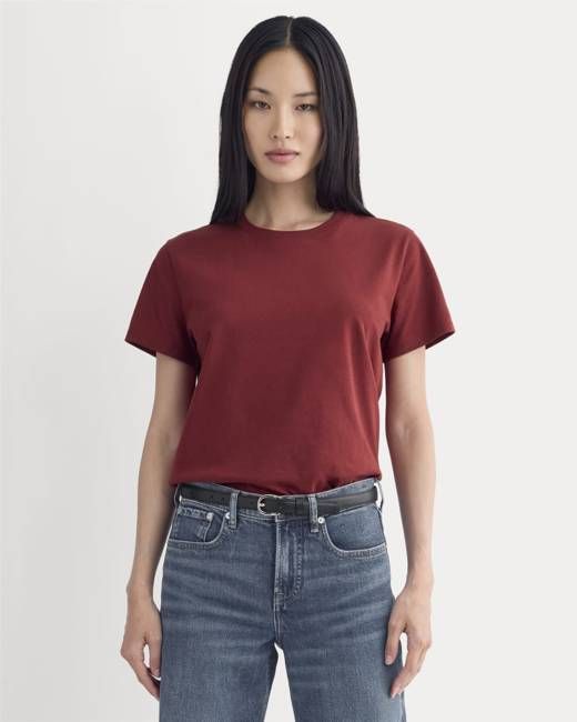The Box-Cut Tee in Essential Cotton | Merlot | No Pocket