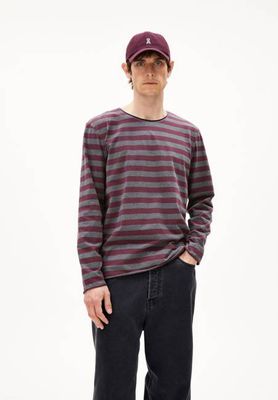 MAARKOS LS STRIPES BR| steel melange-dark cranberry