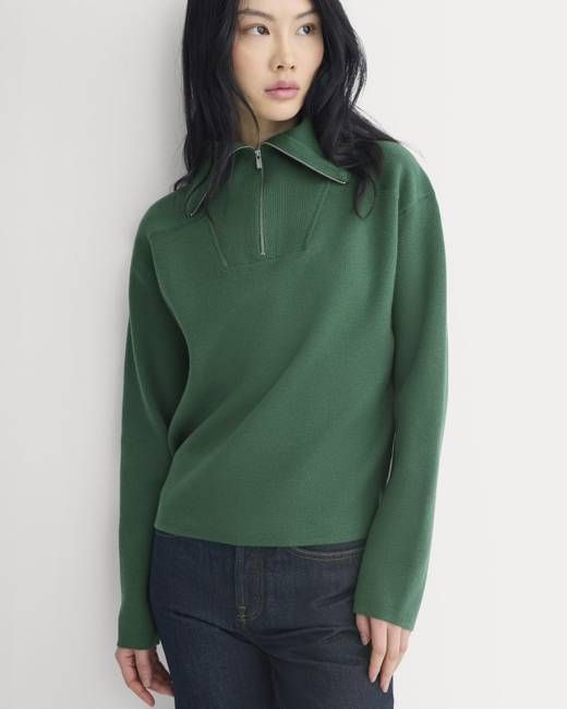 Double Knit Half-Zip in Cotton Merino | Hunter Green