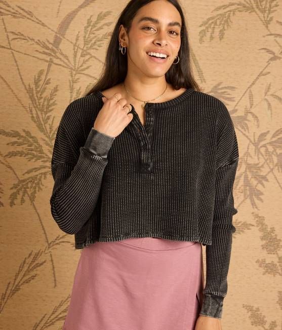 Cris Waffle Knit Top - Black