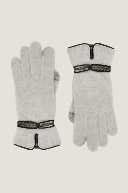 SANTACANA Touchscreen Wool & Cashmere Blend Gloves | Cream/Brown