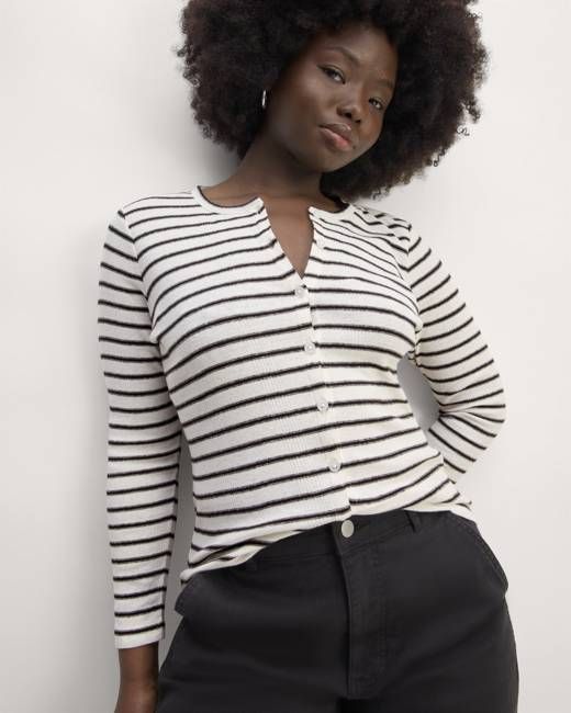 The Vintage Rib Cardigan | Bone / Black