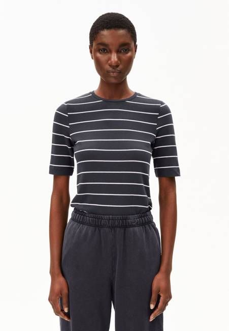 JAANISARA FINE STRIPE T-SHIRT| dark steel-oatmilk