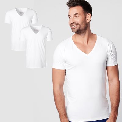 T-shirt White Deep V-neck Men | 2-pack | Slim Fit