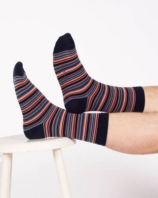 Multi Stripe Bamboo Crew Socks - Navy/Pink