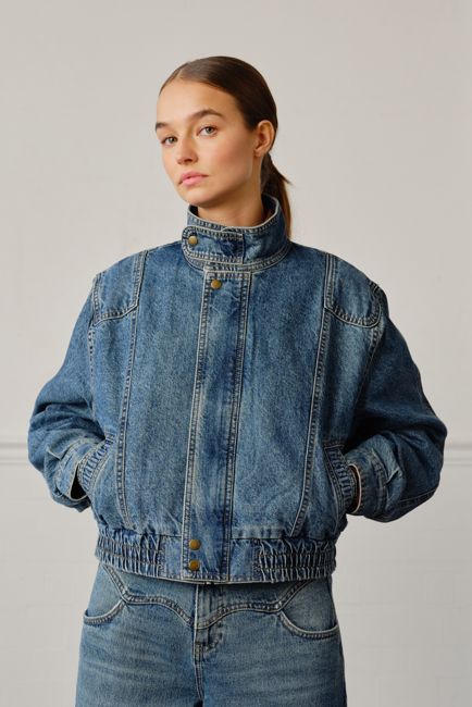Juno Denim Bomber Jacket in Pasadena