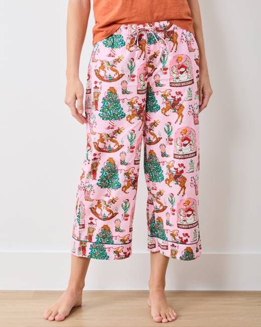Cowboy Christmas - Cropped PJ Pants - Pink Boots