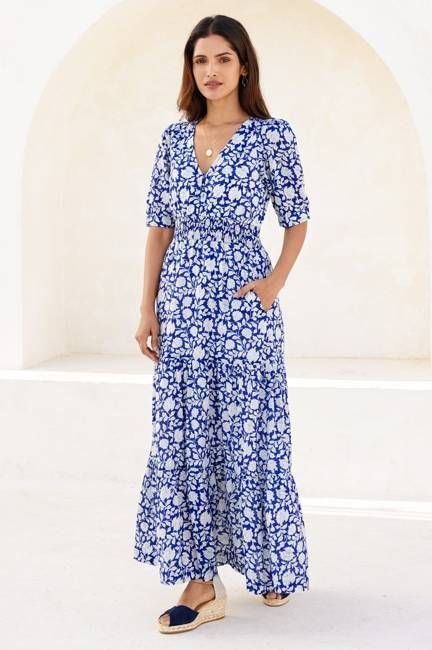 Billie Short Sleeve Organic Cotton Dress | Blue/White