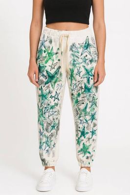 Handpainted White Fleece Joggers by Constance Wilde