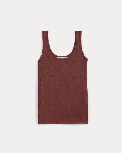 Lace-Trimmed Tank in Fine Linen | Henna Red