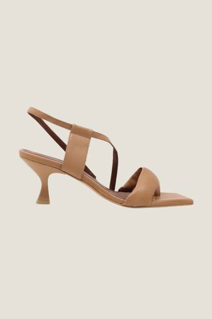 Asymmetric Leather Sandals | Camel