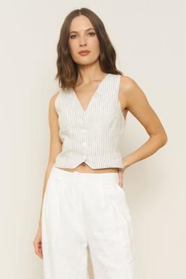 Bowie Vest in Stripe Linen