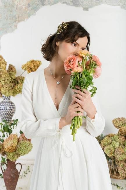 Wrap Dress, Long Sleeve, White Magnolia