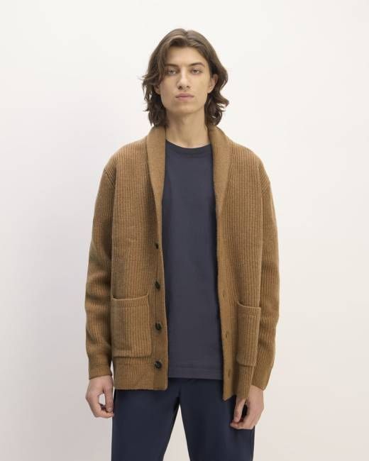 The Felted Merino Shawl Collar Cardigan | Deep Camel