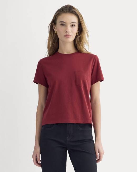 The Box-Cut Tee in Essential Cotton | Merlot | Pocket