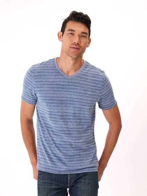 Stripe Triblend Jersey V Neck Tee