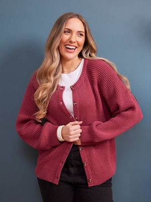Margot Lambswool Rib Cardigan - Raspberry Pink