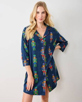Leopard Nutcrackers - Midweight Flannel Sleep Shirt - Navy
