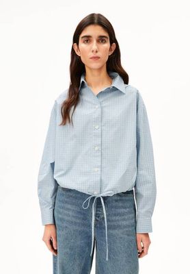 CHECKED BLOUSE WITH DRAWSTRING | skylight-oatmilk