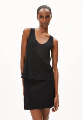 LINEN BLEND KNIT TOP| black