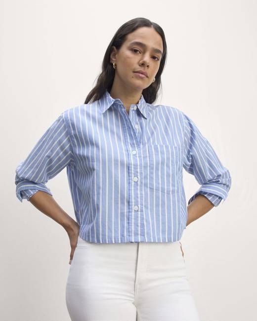 The Way-Short Shirt in Silky Cotton | Mariner Blue / White