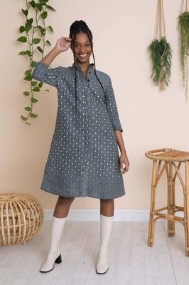 Yamikani 3/4 Sleeve Shirt Dress in Black Diamonds