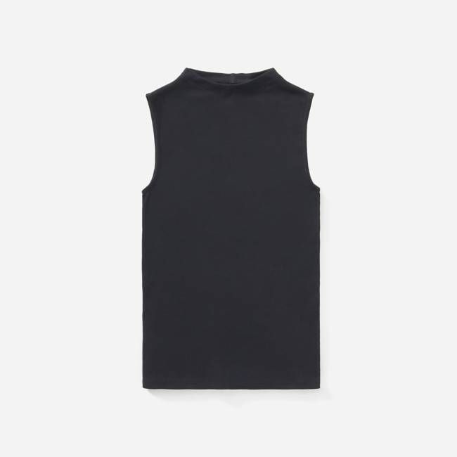 The Pima Micro-Rib Funnel-Neck Tank | Black