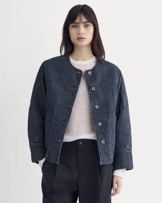 Denim Quilted Barrel Jacket | Midnight