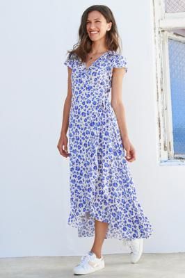 Demi Wrap Dress | Cheetah Cream/Blue
