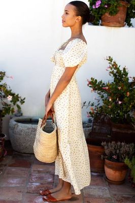 Santiago Maxi Dress - Anne Flowers Gold Linen