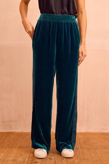Velvet Side Stripe Trousers | Teal